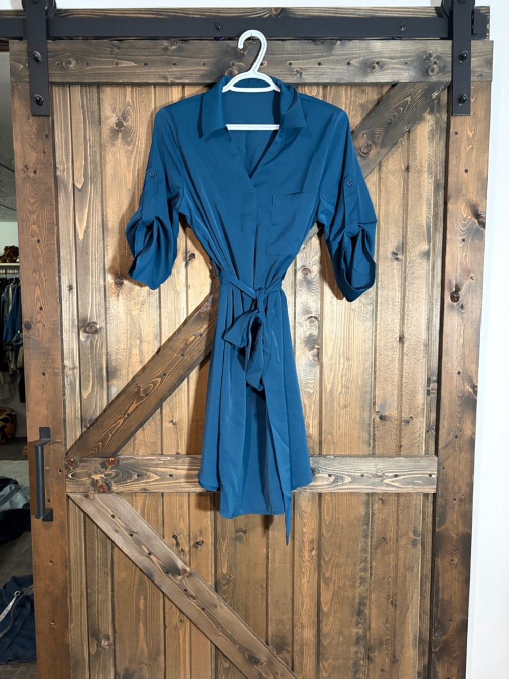 Teal Shirt Dress with Tie Waist